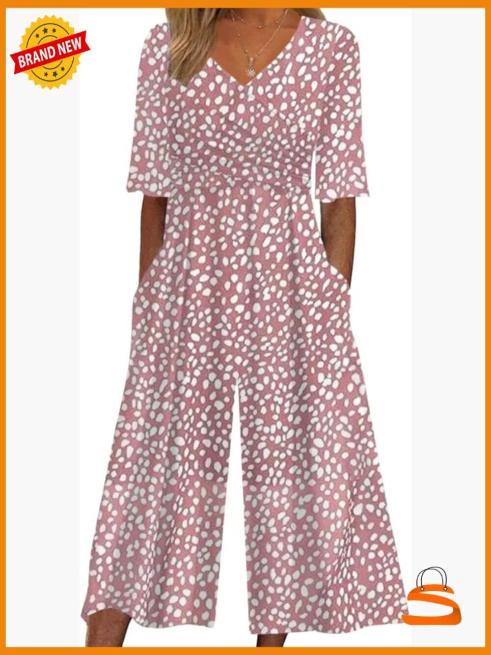 Large V-Neck Floral Jumpsuit with Pockets Wide Leg Summer Romper